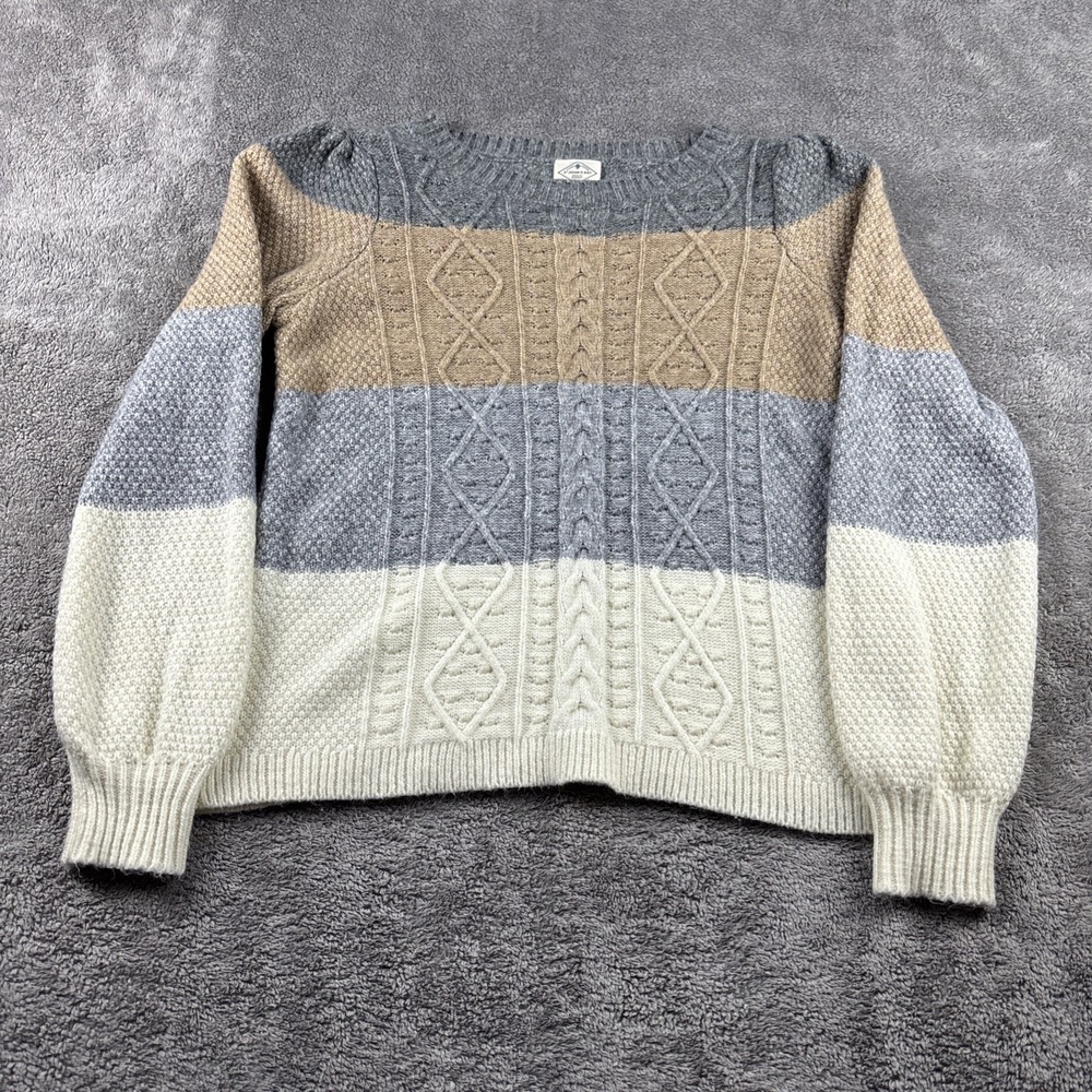 St.‎ John's Bay Block Sweater Womens Small Neutral Cable Knit Crewneck
